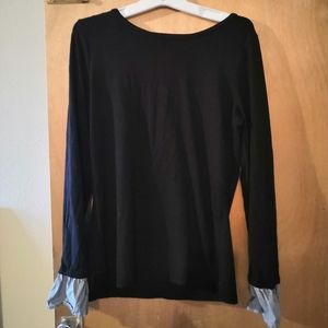 Womans Fitted Black Shirt with Flared Wrists